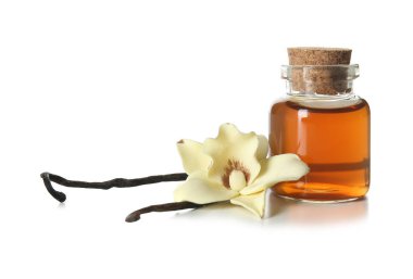 Vanilya beyaz arka plan üzerinde şişe