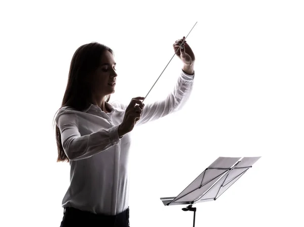 Silhouette Young Orchestral Conductor White Background — Stock Fotó