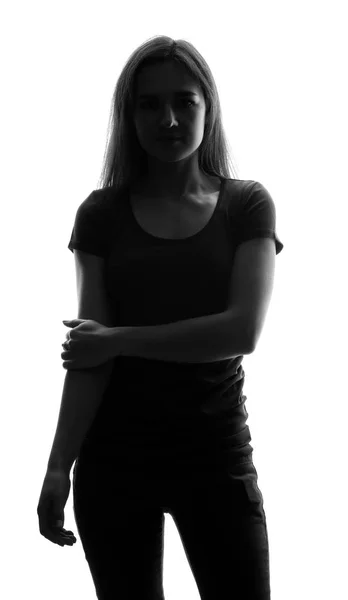 Beyaz Arka Plan Üzerinde Genç Kadın Silüeti — Stok fotoğraf