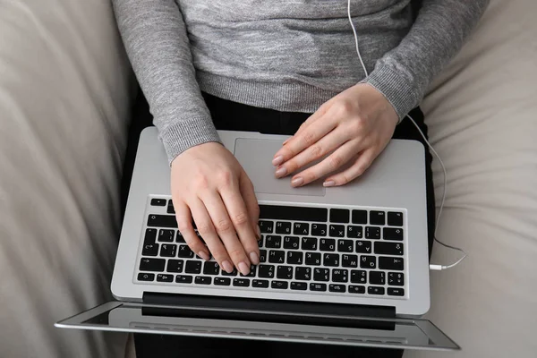 Woman Working Modern Laptop Home — Stock Photo, Image