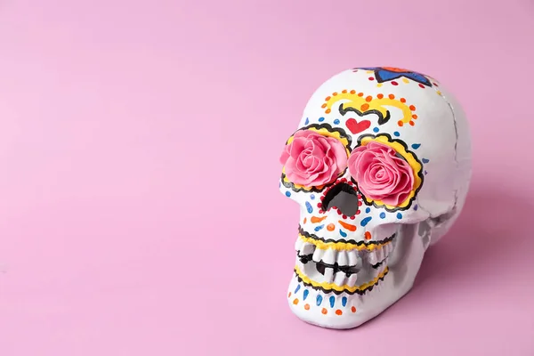 Painted Human Skull Mexico Day Dead Color Background — Stock Photo, Image
