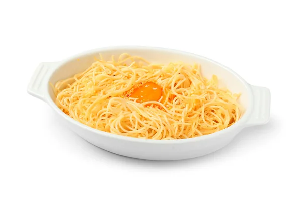 Dish Tasty Pasta Egg White Background — Stock Photo, Image