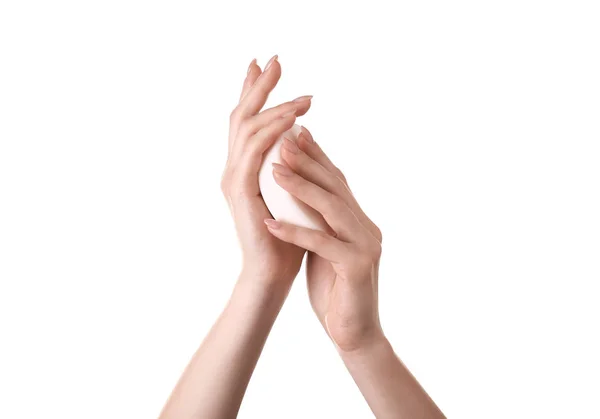 Жіночі Руки Милом Білому Тлі — стокове фото