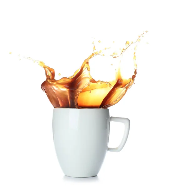 Salpicadura Café Taza Sobre Fondo Blanco — Foto de Stock