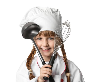 Beyaz arka plan üzerinde şirin küçük şef