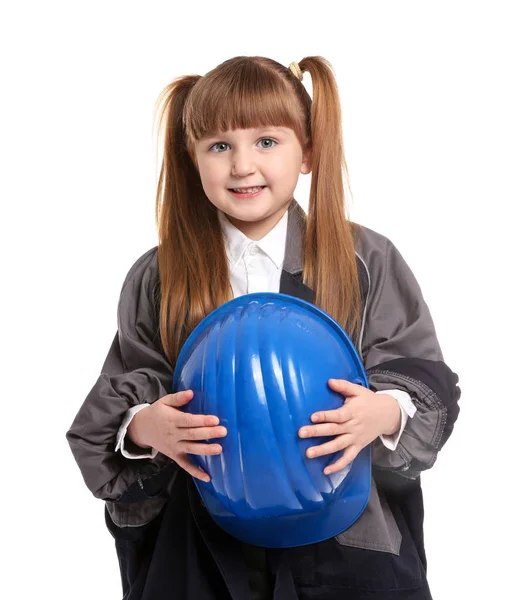 Portrait Cute Little Worker White Background — Stock Photo, Image