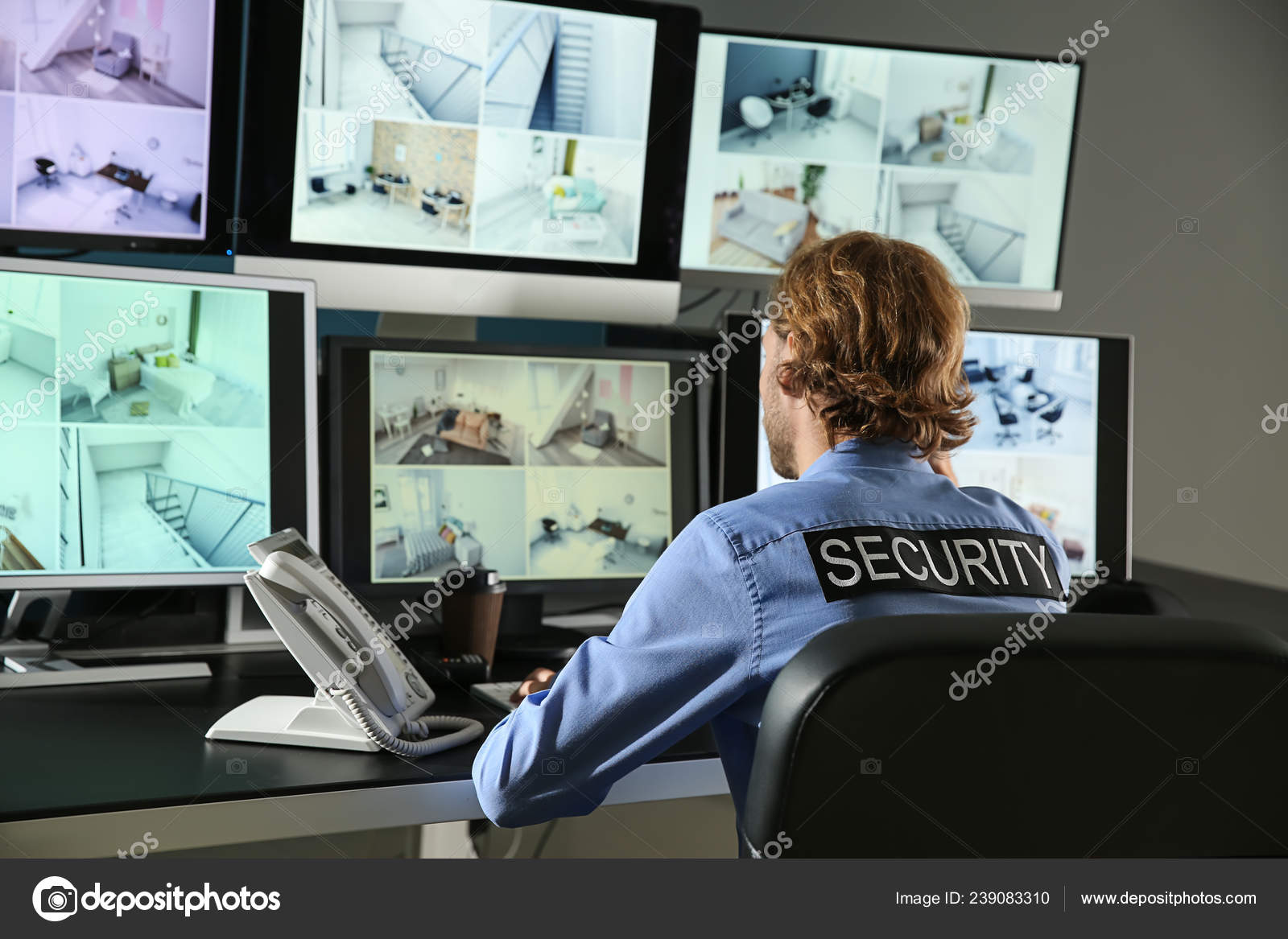 Security Guard Monitoring Modern Cctv Cameras Surveillance