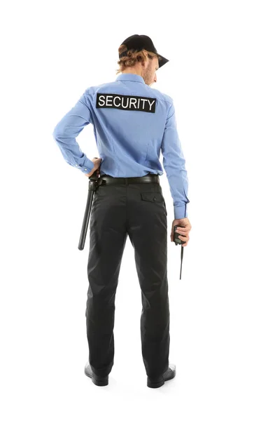 Male Security Guard White Background Back View — Stock Photo, Image