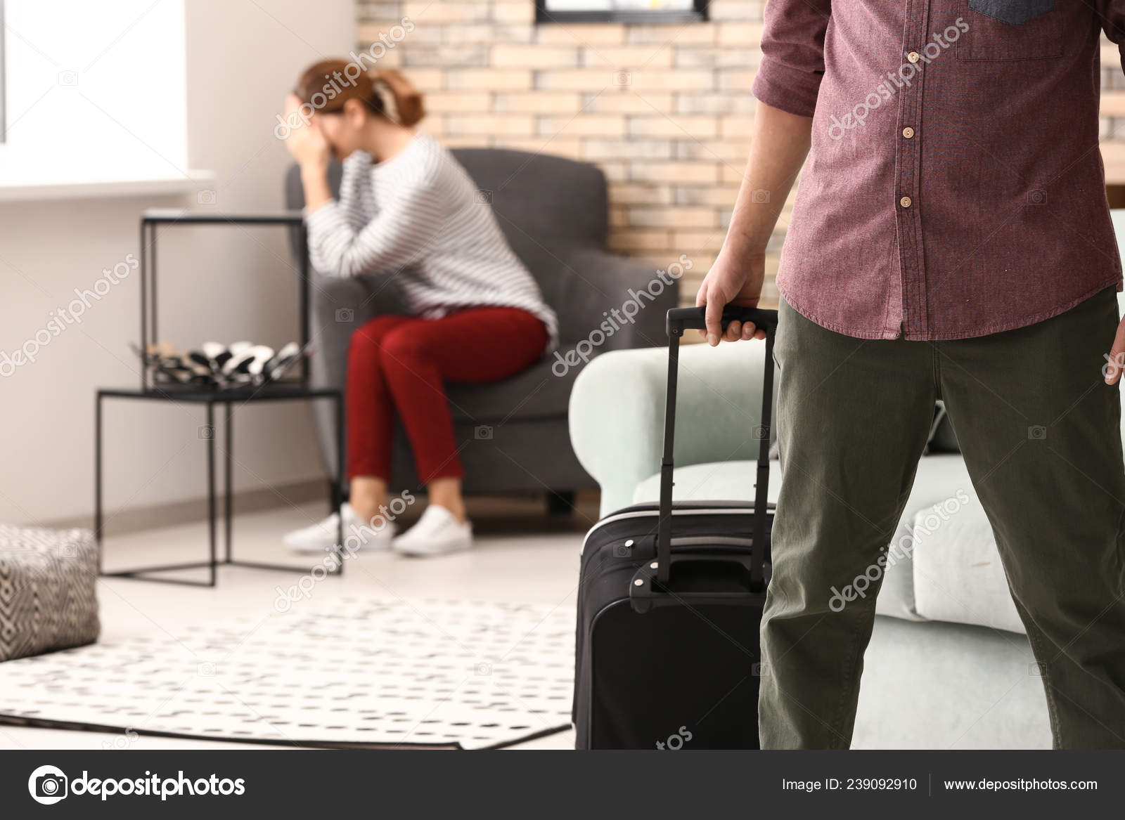 Unhappy Man Leaving His Wife Home Concept Divorce Stock Photo by ©serezniy  239092910