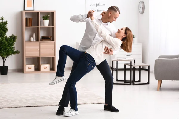 Beautiful Couple Dancing Home — Stock Photo, Image