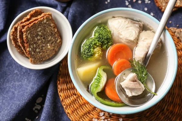 Bowl Tasty Hot Soup Table — Stock Photo, Image