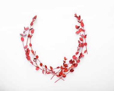 Coral branches with leaves on white background