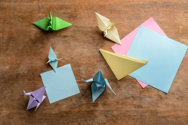 Origami Cranes Wooden Table — Stock Photo, Image