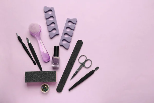 Set Pedicure Tools Color Background — Stock Photo, Image