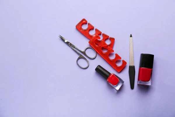 Pedicure Tools Nail Polish Color Background — Stock Photo, Image