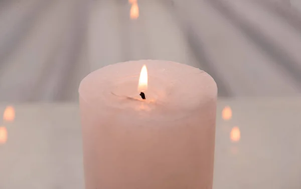 Burning Wax Candle Light Background Closeup — Stock Photo, Image