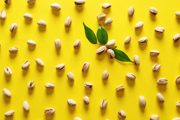 Tasty Pistachio Nuts Color Background — Stock Photo, Image