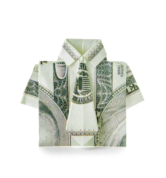 Origami Shirt Made Dollar Banknote White Background — Stock Photo, Image