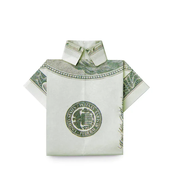 Camisa Origami Hecha Billete Dólar Sobre Fondo Blanco —  Fotos de Stock