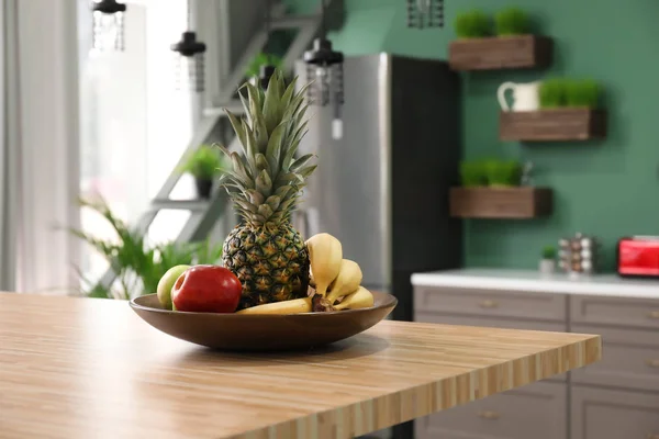 Plate Tropical Fruits Table Kitchen — Stock Photo, Image