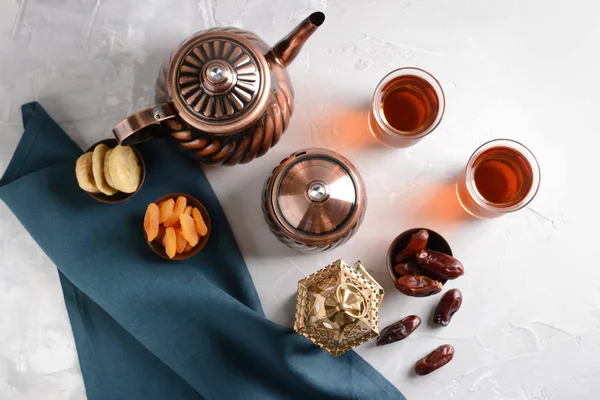 Muslim Lantern Dried Fruits Tea Light Table — Stock Photo, Image