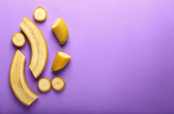 Tasty Cut Bananas Color Background — Stock Photo, Image