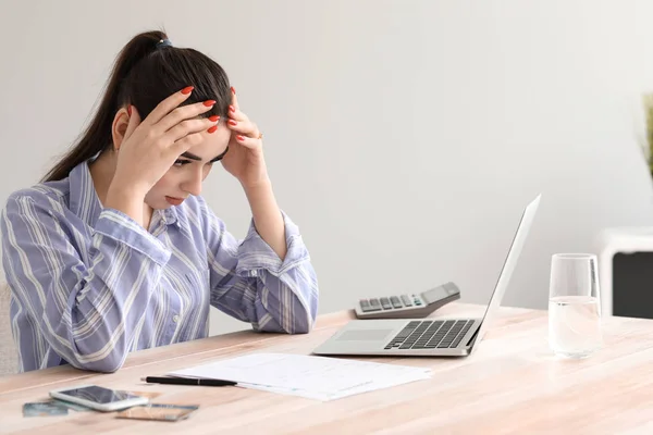 Worried Young Woman Debt Home — Stock Photo, Image