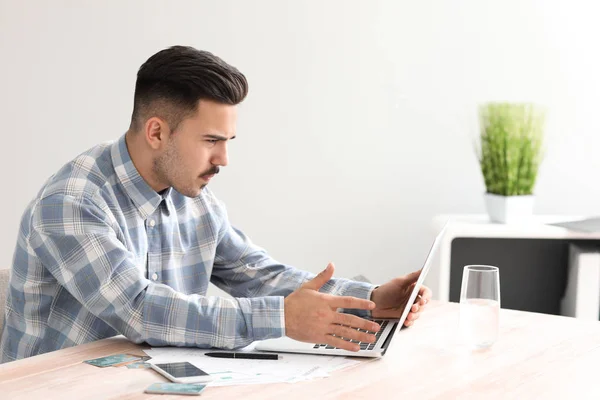 Worried Young Man Debt Home — Stock Photo, Image