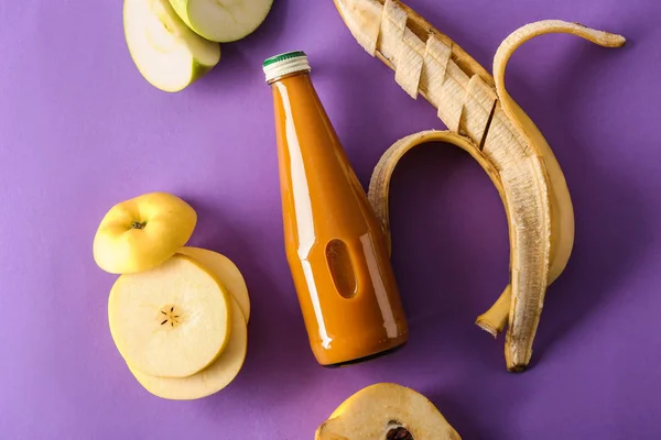 Bottle Healthy Juice Ingredients Color Background — Stock Photo, Image