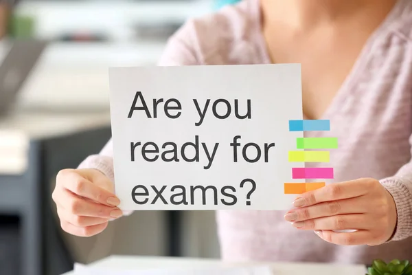 Girl Holding Paper Text You Ready Exams Classroom — Stock Photo, Image