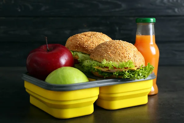 Tasty school lunch on table