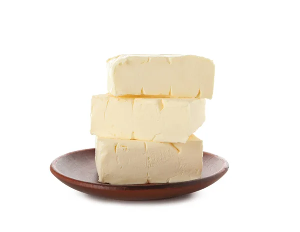 Placa Com Manteiga Saudável Fundo Branco — Fotografia de Stock