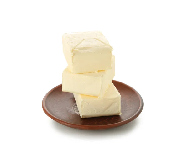 Teller Mit Gesunder Butter Auf Weißem Hintergrund — Stockfoto