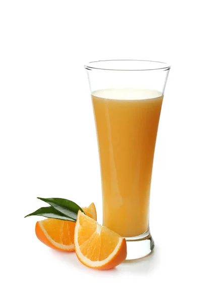 Vidro Suco Laranja Fresco Fundo Branco — Fotografia de Stock