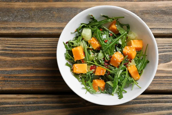 Schaal Met Vers Fruit Salade Houten Tafel Dieet Voeding — Stockfoto