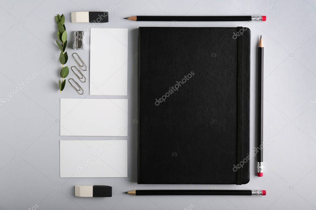 Set of items for branding on light background