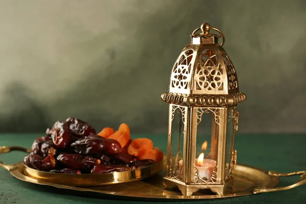 Composition Muslim Lamp Dried Fruits Table — Stock Photo, Image