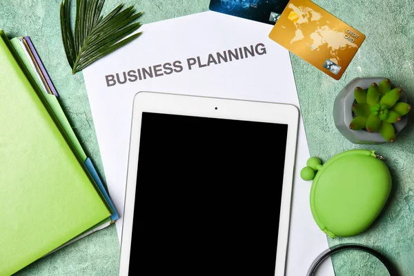 Tablet Papeterii Tabeli Kolorów Pojęcie Planowania Biznesowego — Zdjęcie stockowe