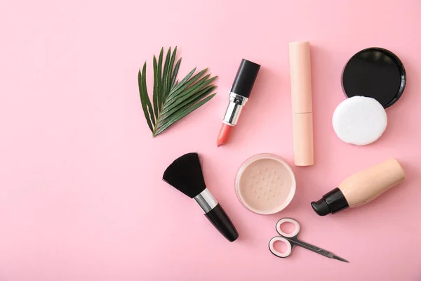 Set Cosmetics Accessories Color Background — Stock Photo, Image