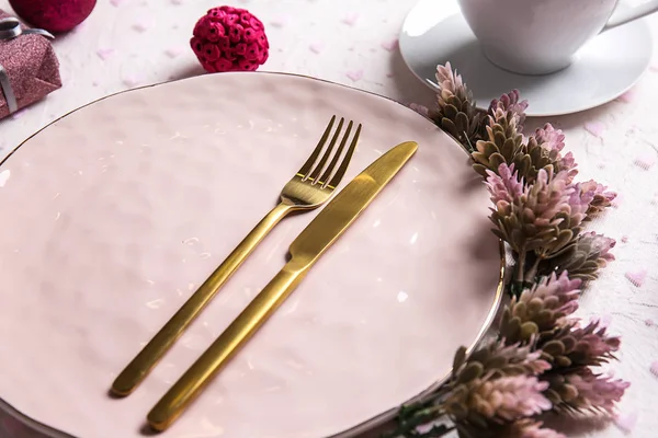 Christmas Table Setting Color Light Background — Stock Photo, Image