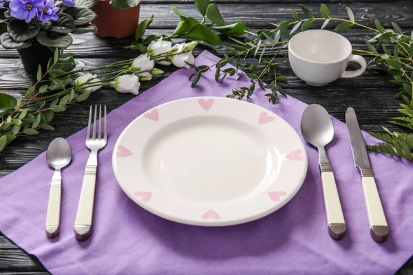 Simple Table Setting Wooden Background — Stock Photo, Image