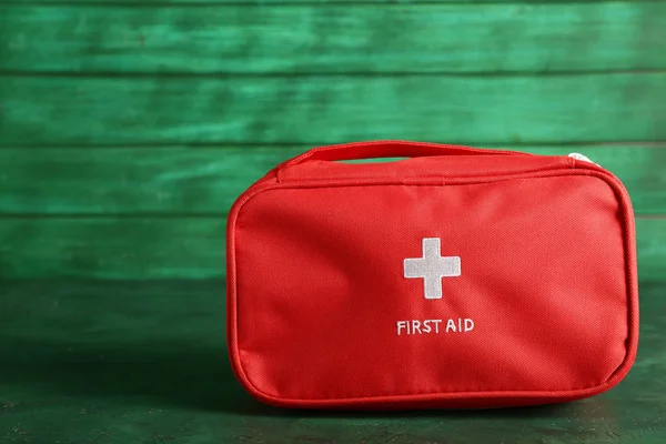 First Aid Kit Wooden Background — Stock Photo, Image