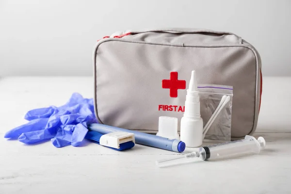 First Aid Kit White Table — Stock Photo, Image