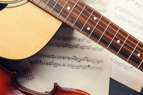 Guitar Music Sheets Table Closeup — Stock Photo, Image