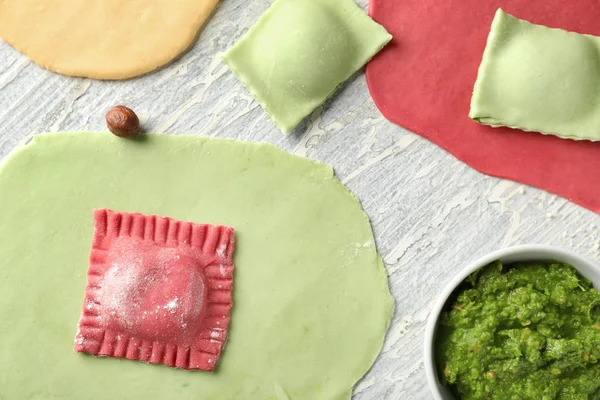 Preparing Tasty Ravioli Light Table — Stock Photo, Image