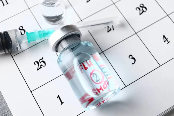 Syringe Ampule Vaccine Flu Calendar — Stock Photo, Image