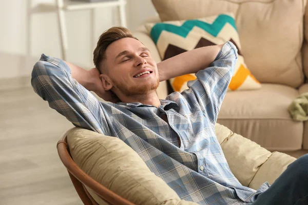 Handsome Young Man Relaxing Home — Stock Photo, Image