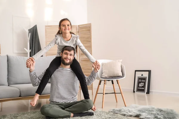 Father His Cute Little Daughter Playing Home — Stock Photo, Image