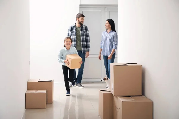 Family Cardboard Boxes Moving New House — Stock Photo, Image