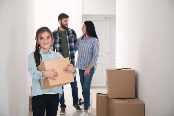 Family Cardboard Boxes Moving New House — Stock Photo, Image